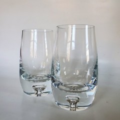 2 Clear Blown Art Glass Bubble in Heavy Base Tumblers Weighted 5″H Studio Discon