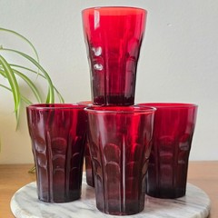 Vintage Set of 5 Anchor Hocking Radiant Ruby «High Point» Juice Glasses