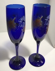Set of 2 Vintage Cobalt Blue Glass Champagne Flutes Y2K 2000 The New Millennium