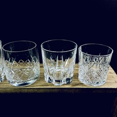 Vtg Crystal Double Old Fashioned Glasses Mismatched Heavy Set Of 4 Mixed
