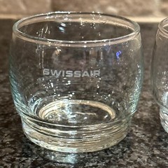 Set of 2 Vtg SwissAir Airlines Etched Logos Beverage Juice Liquor Glass Cups lot