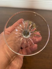 STUNNING VTG Amber Cut To Clear CRISS CROSS & FAN Wine Glass 7.5″H