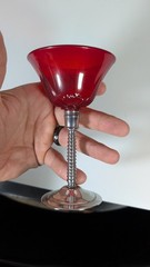 VTG Ruby Red Chrome Glasses Chromium Plated LB Cocktail Martini 5″ Stemware MCM