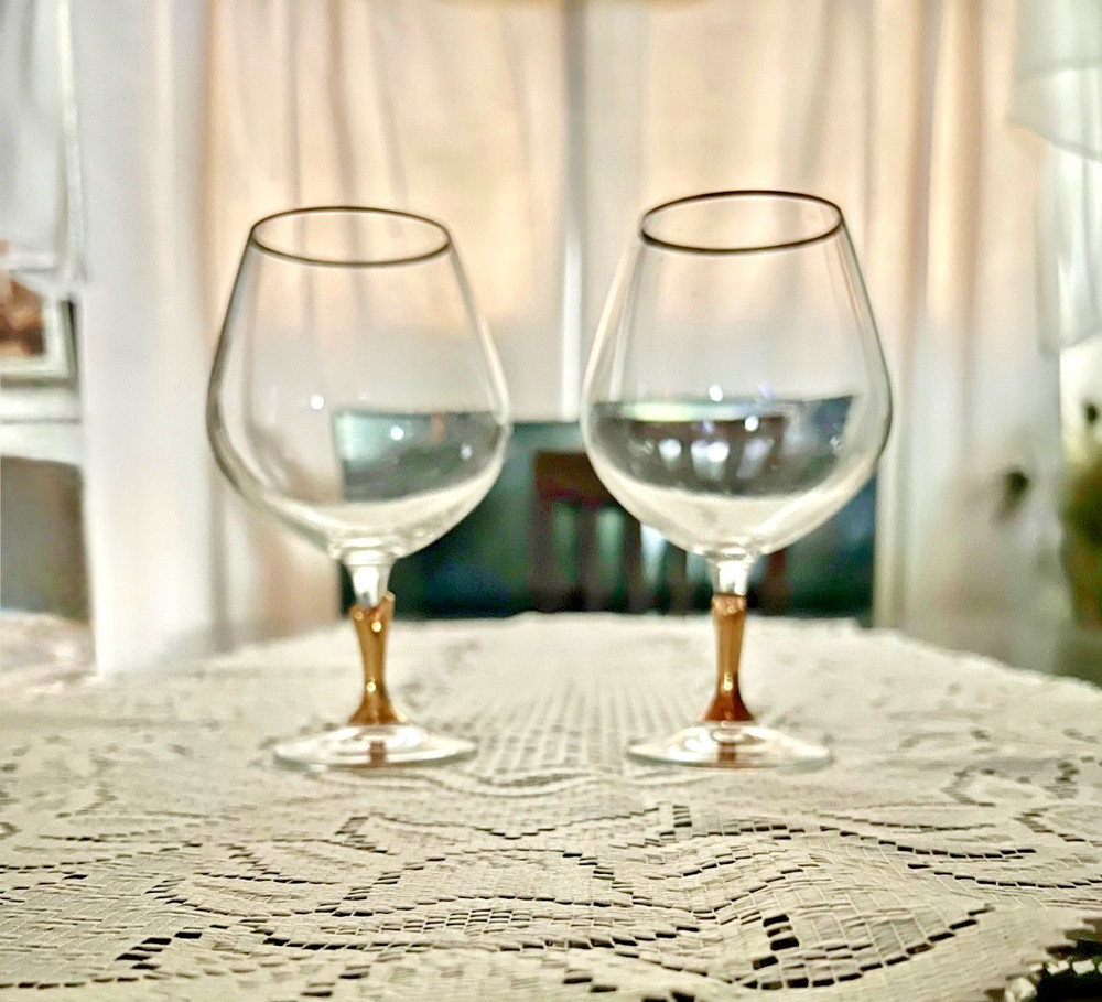 Vintage Colony Versailles Brandy Snifters~ Gold Stem & Rim~ Bohemian Crystal~ 2