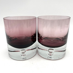 Vtg Block Crystal Poland Amethyst Purple Bubble Cocktail Glass Pair Mouth Blown