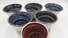 Early Deneen Pottery Stamped VTG Cream, Blue, and Brown Cups Set of 6 Beautiful