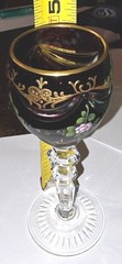 Bohemian Cut To Clear Crystal Hand Painted Goblet With Gold Trim & Floral Detail