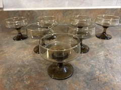 Vintage MCM Smoky Brown Coupe Cocktail Glasses 7 Count Vintage Barware Formal