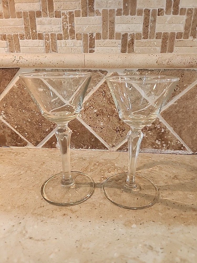 Pair Of Vintage Libbey Liquor Cocktail Glass Pattern 3001 Cut Glass Stem