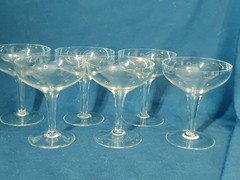 Set of 6 Vintage Tall Hollow Stem Thin Walled Champagne Coups