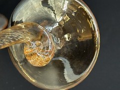 Set of (2) Hand Blown 10.25” Tall Iridescent Wine Champagne Glasses Twisted Stem