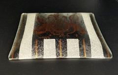Vintage MCM Georges Briard 8 X 8 Glass Tray Pineapple Frosted Stripes Barware