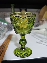 8 Bartlett Collins Bullseye Cane Wine Stemmed St Genevieve Green Rare HTF EUC