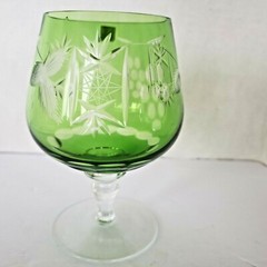 Vintage Bohemian Emerald Green Cut to Clear Brandy Snifter Glass Poland
