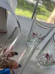Vintage Cerve Pink Iris Glasses Set 4 Made in Italy SEE ALL PICTURES DETAILS mb