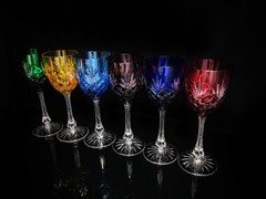 Faberge Odessa Crystal Colored Wine Glasses set measure 8 3/8″ H in Faberge case