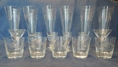 1950’s Vintage Noritake Sasaki Etched Bamboo Crystal Stemware, 16 Pieces