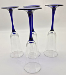 Vintage 4 Luminarc France Cobalt Blue Stem Champagne Flute Wine Glasses 8.5»