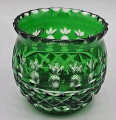 Vintage Bohemian Style Hand Cut To Clear Crystal Green Pineapple Starburst Bowl