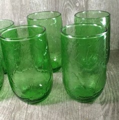 Vintage 8 Anchor Hocking Sherwood Leaf Spearmint Green Juice Tumblers 8 & 12 oz.