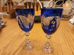Set of Two Cobalt Blue *Cut-to-clear* Crystal Small Goblets Beautiful!