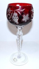 STUNNING AJKA CRYSTAL MARSALA DEEP RUBY RED CUT TO CLEAR 8 1/4″ WINE HOCK GLASS