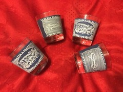 Currier & Ives Blue and White Old Fashioned Carriage Set of 4—6 oz. 3 1/4″ tall