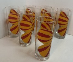 SET OF 7 VINTAGE BUTTERFLY GLASSES TUMBLERS OCEAN THAILAND, 70’S COLORS, VGC