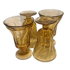 Vintage Amber Goblets Set Of 4 Twisted Stem MCM Pressed Glass Dessert Cup