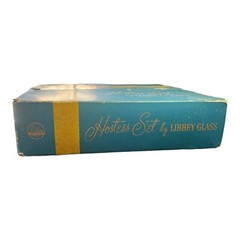Vintage Libbey Glass Hostess Set 8 Gold Sports 12 oz Tumblers w/Box USA 1955