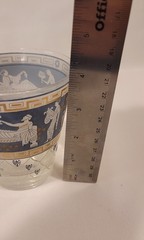 Vintage Cera Set of 2 Glass Etruscan Frieze Tumblers Blue White Gold