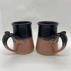VTG Geff Reed Stoneware Coffee Tea Mug Set Purple Pink Wine Black Artist Signed