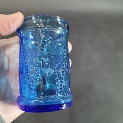 Vintage Wheaton Blue Glass Drum w Eagle Cup Tumbler Cobalt Votive Candle holder