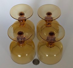 Set 4 Vtg MCM Amber GLASS Wine Water Liquor Goblets Ball Knopf Stem Bar Ware