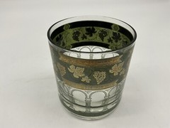 Vintage Cera ‘Golden Grapes’ Green Rocks Glasses 22-Karat Gold Old Fashioned MCM