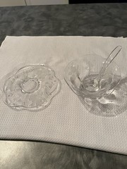 Tiffin Glass Company Vintage Punch Bowl And Stemware Sets, Strawberry Etch #173