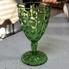 Vintage Fenton/Wright Priscilla Green 6 in Glass Goblet Water Glass Oval & Star