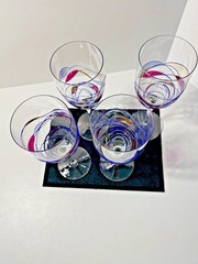 Milano Luminescence (4) Wine/Water Crystal Glasses 24K Romanian Hand Blown