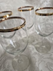 VTG Clear Bowl Crystal Wine Glass/Goblet w/Gold Trim Set/4