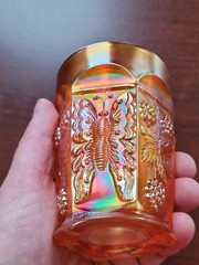 Pretty Marigold Fenton Carnival Glass Butterfly & Berry Pattern Tumbler