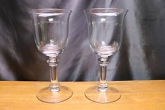 2 Clear Crystal Water Goblets Flared Rim Double Wafer 8 1/8 » Height Non-Optic