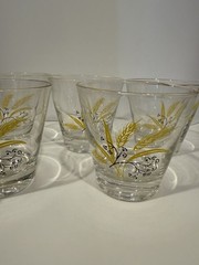 MCM Set Of 6 Beautiful Rocks Glasses With Gold Rims And Wheat/flower Design
