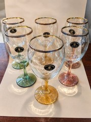 Cristalleria Fratelli Fumo Vintage Italian Wine Goblets Set of 6 Gold Rim