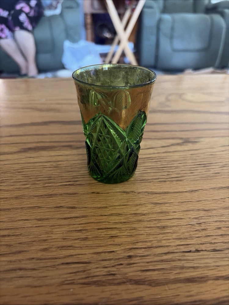 Glass-Cut Glass-Emerald Green Tumbler w/Gold Accents