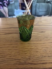 Glass-Cut Glass-Emerald Green Tumbler w/Gold Accents