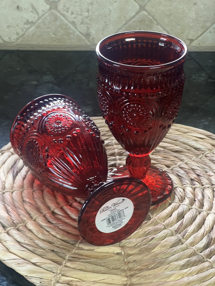 The Pioneer Woman Adeline Ruby Red Embossed Goblets Set of 2 12oz