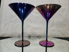 Set (2) Martini Cocktail Glasses, Aurora Borealis Iridescent Electric Rainbow