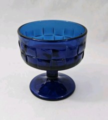 Viking Dark Blue Basket Weave Sherbet Ice Cream Glass Dish Vintage