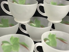 VTG Set 11 Gay Fad Green Ivy Punch Cups Frosted Hazel Atlas Federal Glass