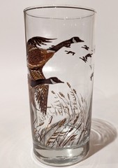 Set/3 LIBBEY Canadian Geese Highball Glass Tumbler The Flight Gold Gilt 12.5 oz